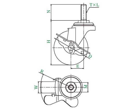 SUS-ST-S型キャスター 自在車ねじ込み式（ストッパー付）
