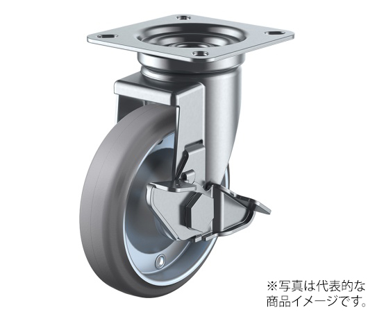 J-S型キャスター 自在車プレート式（ストッパー付） 径100mm グレーゴム車輪（鋼板ホイル）