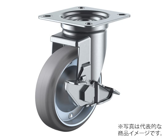 J-S型キャスター 自在車プレート式（ストッパー付） 径200mm グレーゴム車輪（鋼板ホイル）