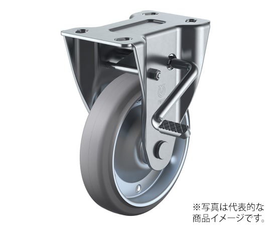 PMR-LB型キャスター 固定車プレート式（ストッパー付） 径150mm グレーゴム車輪（鋼板ホイル）