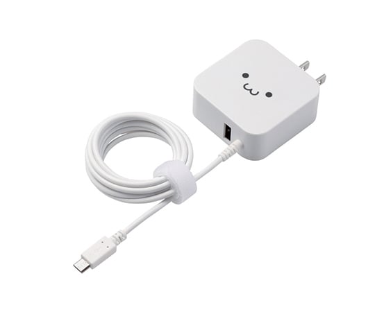 AC充電器（microBケーブル+USBポート/2.4A）　ホワイトフェイス