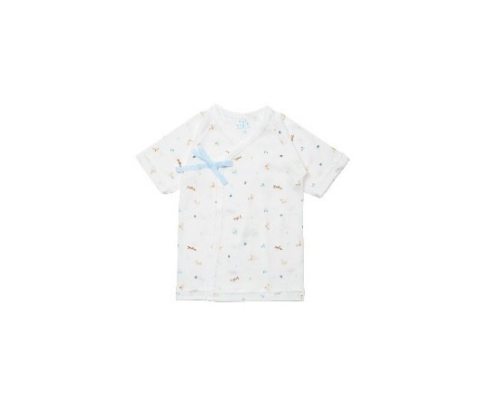 プリント短肌着　くま柄　サックス