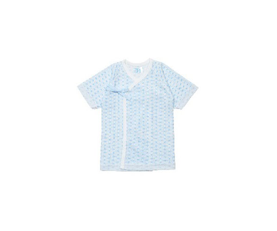 プリント短肌着　麻柄　サックス