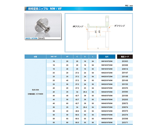 63-1930-09 NW50/VF50 変換ニップル NW50/VF50NI 【AXEL】 アズワン