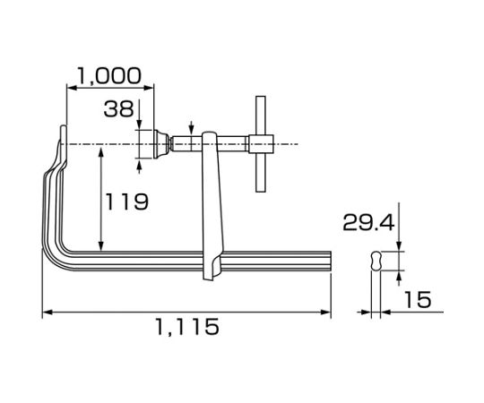 63-2022-70 L型クランプ 万力 バーハンドル強力型 1000mm×119mm