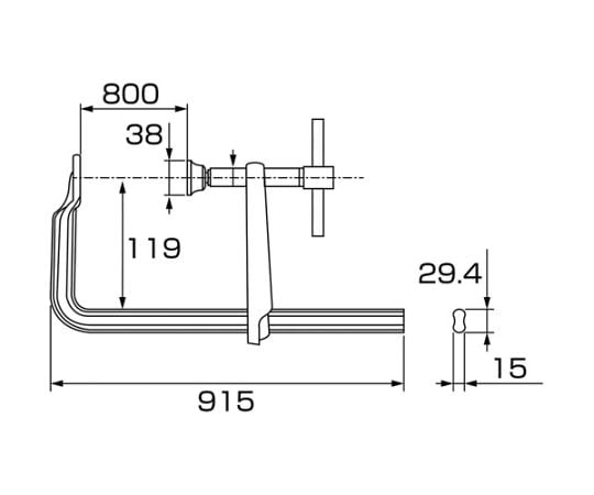 63-2022-77 L型クランプ 万力 バーハンドル強力型 800mm×119mm BH8012A