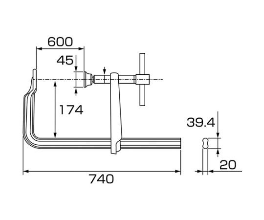 63-2022-81 L型クランプ 万力 バーハンドル超強力型 600mm×174mm