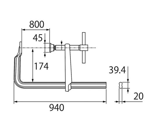 63-2022-82 L型クランプ 万力 バーハンドル超強力型 800mm×174mm