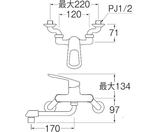 シングル混合栓　K1700ED-4UR-13