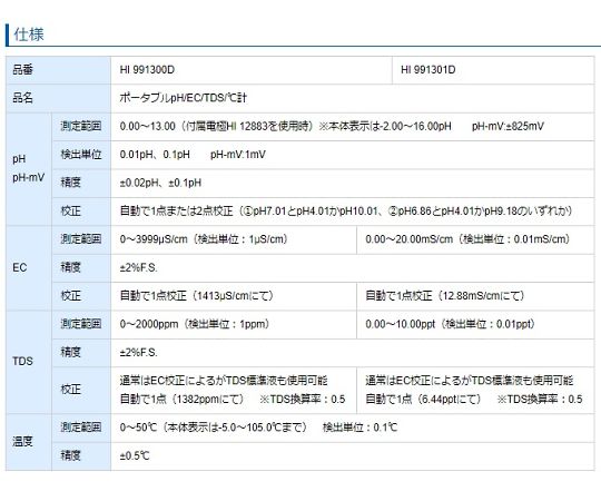 63-2745-07 ポータブルpH/EC/TDS/℃計 HI991300D 【AXEL】 アズワン