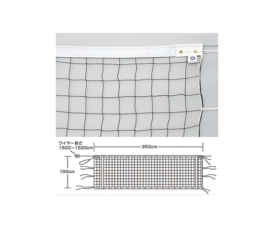 63-2973-27 バレーボールネット 6人制 検定 V131（上下白帯付） EKU109