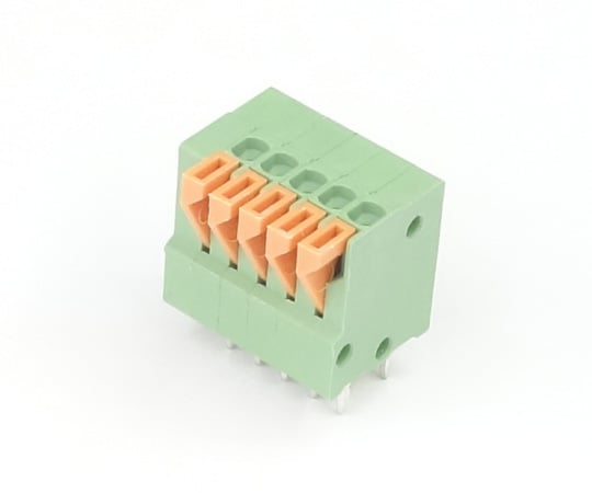 ターミナルブロック　5極　2.54mm　ワンタッチ式　緑　縦向き