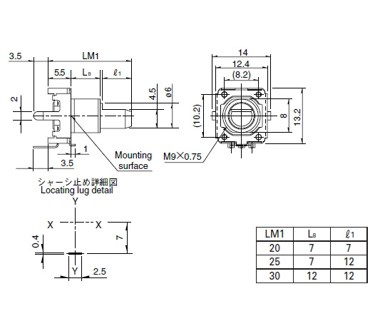 12形絶縁軸エンコーダ（クリック：なし）　ナットワッシャー付　EC12E2430803