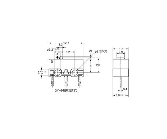 63-3082-12 極超小形基本スイッチ　0.1A　ピン押しボタン形　低荷重動作形 D2F01F