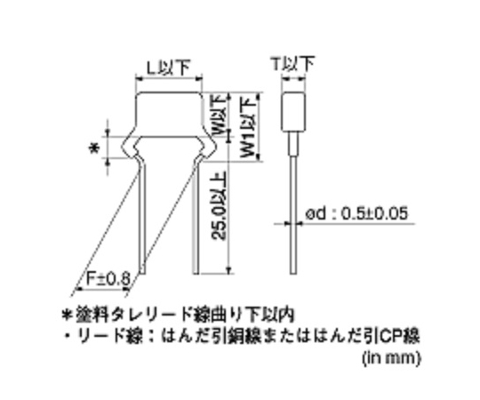 積層セラミックコンデンサ（ラジアルリード型、0.47μF/50V）　RDER71H474K1P1H03B