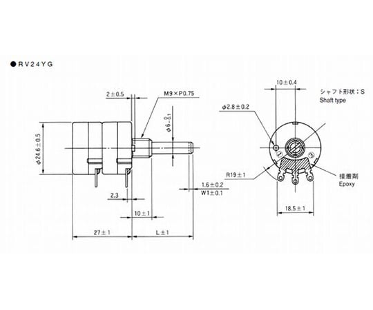 取扱を終了した商品です］炭素系可変抵抗器 RV24YG型 二連VR