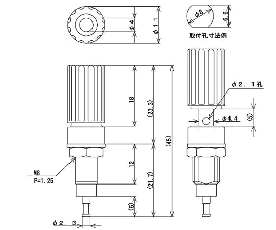 63-3138-09 絶縁ターミナル 4mm 取付孔Φ8mm 黒 T-3025-B