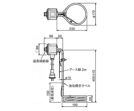 AC100V/1.0kW 油用投込みヒーター(温調付) EA896AH-2