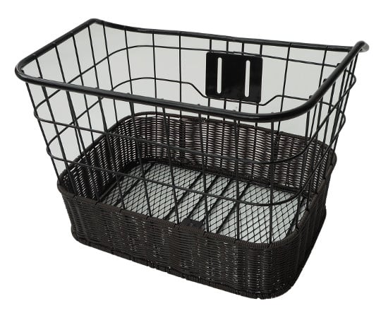 ワイヤー＆籐風前カゴ　小径車対応　ブラック/ブラウン