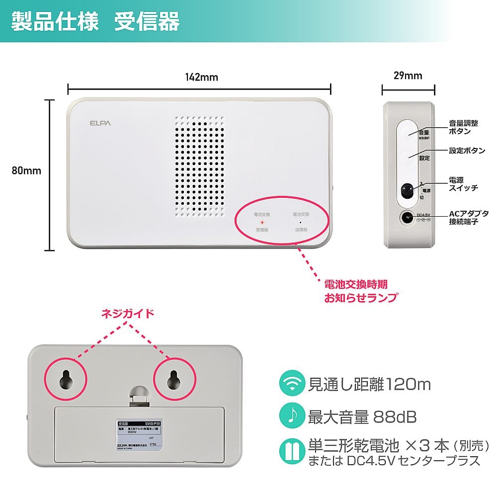 63-3418-28 ワイヤレスチャイム押しボタンセット EWS-S5030