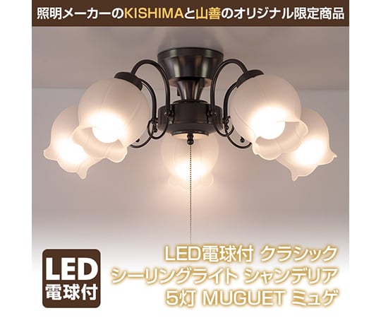 LED電球付きクラシック　シーリングライト　シャンデリア　5灯　ブラック　YK-7015