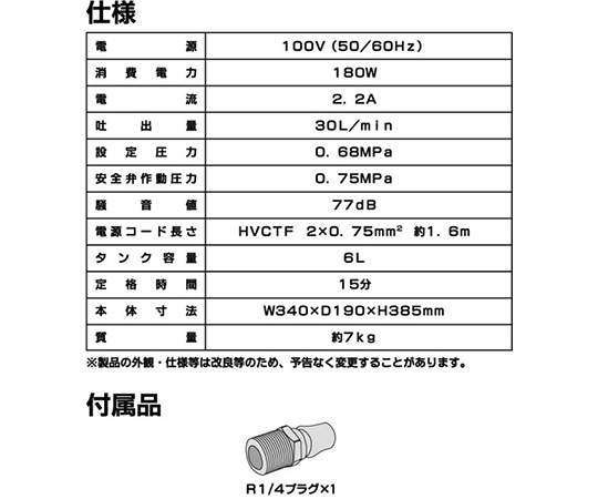 現在受注を停止している商品です］オイルレスエアーコンプレッサー CP