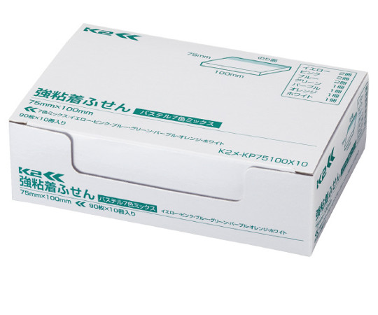 強粘着ふせん K2 75×100パステル混色10冊　K2ﾒ-KP75100X10