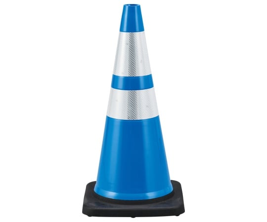 コーン 青/白反射シート PVCコーン-BLH 高さ：710mm ベース：360mm角 高輝度反射タイプ PVC製