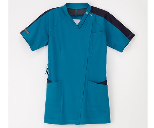 女子スクラブ　ターコイズ+ネイビー　L