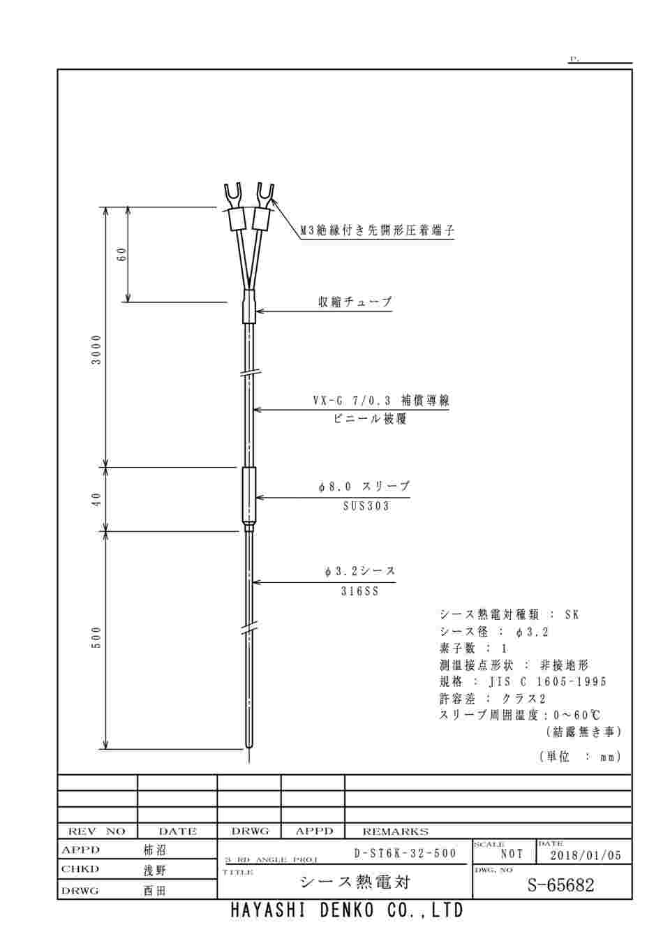 63 4208 55 シース熱電対 D St6k 32 500 Axel アズワン