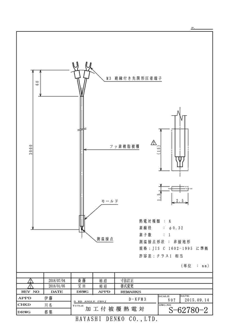 63-4208-94 被覆熱電対 D-KFM3 【AXEL】 アズワン