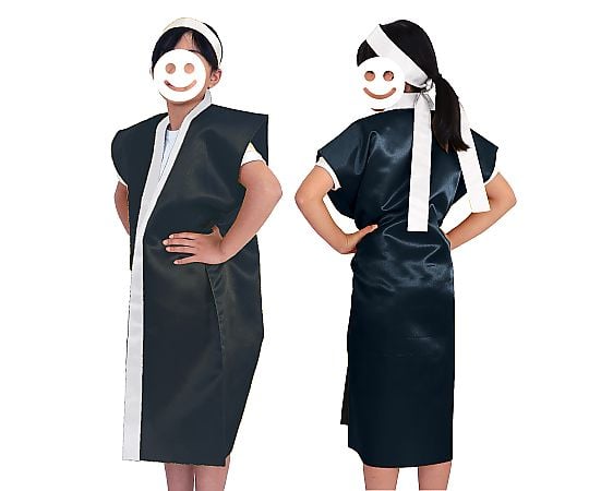 サテンロングハッピ黒（襟銀）　S　ハチマキ銀付