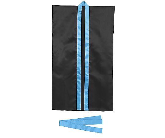 サテンロングハッピ　黒（青襟）　J（ハチマキ付）