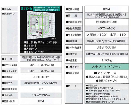 取扱を終了した商品です］グリーンレーザー墨出し器 フルセット GLZ-6