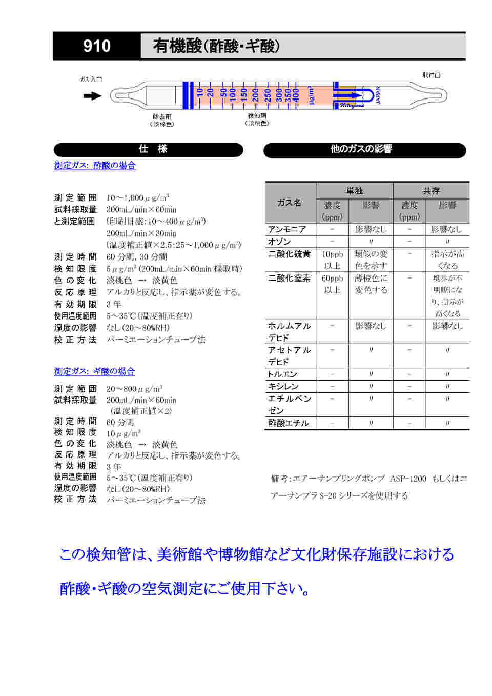 63-5598-99 検知管 酢酸・ギ酸 美術館用有機酸 910 【AXEL】 アズワン