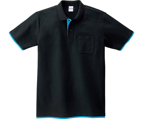 ベーシックレイヤードポロシャツ　ブラック×ターコイズ　3L