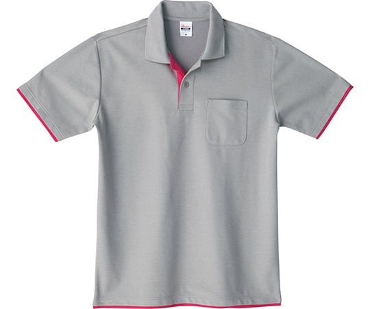 ベーシックレイヤードポロシャツ　グレー×ホットピンク　LL