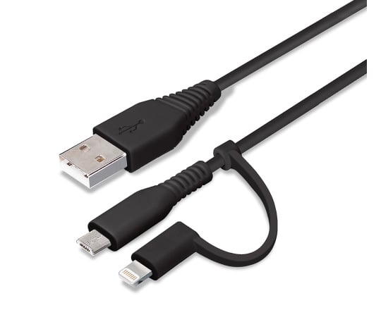 変換コネクタ付き　2in1　USBケーブル（Lightning＆micro　USB）　1m　ブラック