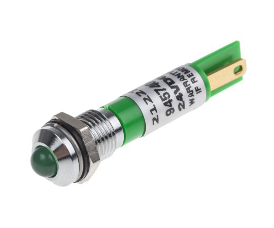 RS PRO Green Indicator, 24 V ac/dc, 8mm Mounting Hole Size, Solder Tab Termination, IP67 212-272