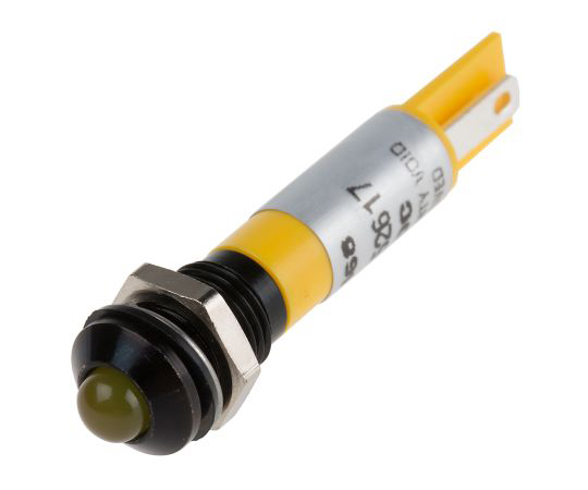 RS PRO Yellow Indicator, 12 V, 8mm Mounting Hole Size, Solder Tab Termination, IP67 212-468
