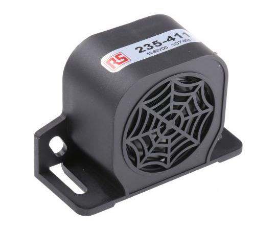 RS PRO Black  Single Tone Electronic Sounder ,12 → 80 V dc, 107dB at 1 Metre 235-411
