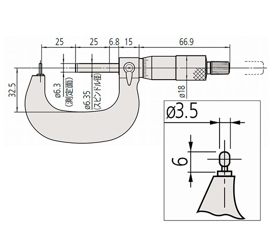 棒球面マイクロメータ　115-308　BMB2-25