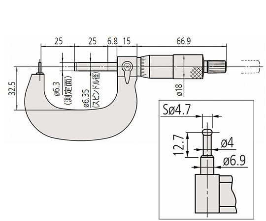 63-7264-21 棒球面マイクロメータ 115-315 BMB3-25 【AXEL】 アズワン