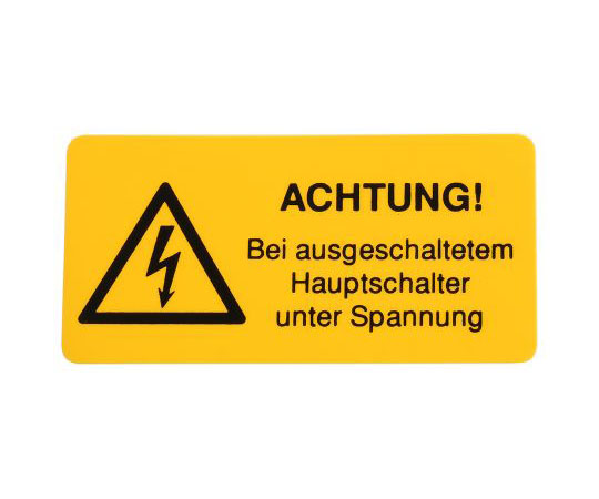 63 7468 96 危険警告標識 Achtung Bei Ausgeschaltetem Hauptschalter Unter Spannung ドイツ語 Pvc 黄 Essw Axel アズワン