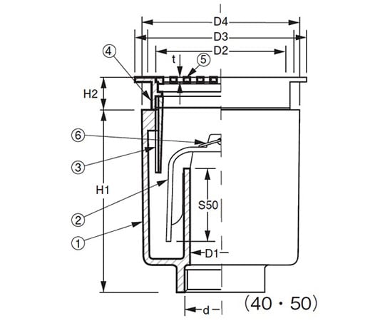 非防水用床排水トラップ　D-5A 40