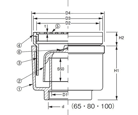 非防水用床排水トラップ　D-5A 100