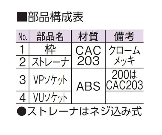 排水目皿（VP・VU兼用）　D-3V-PU-N 200