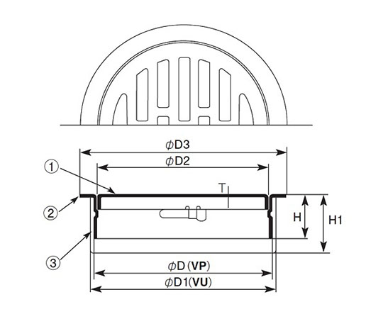 ステンレス板製排水目皿（VP・VU兼用）　D-3VSS-PU 100
