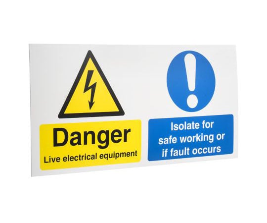 危険警告標識　Warning　Electricity　General　Mandatory　Action　Sign　英語　プラスチック　黒/青/黄
