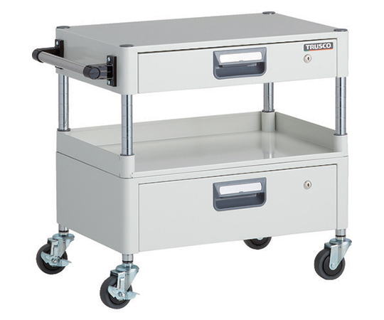 フェニックスワゴン 省音 600X400XH600 引出付 3方棚板付 W色